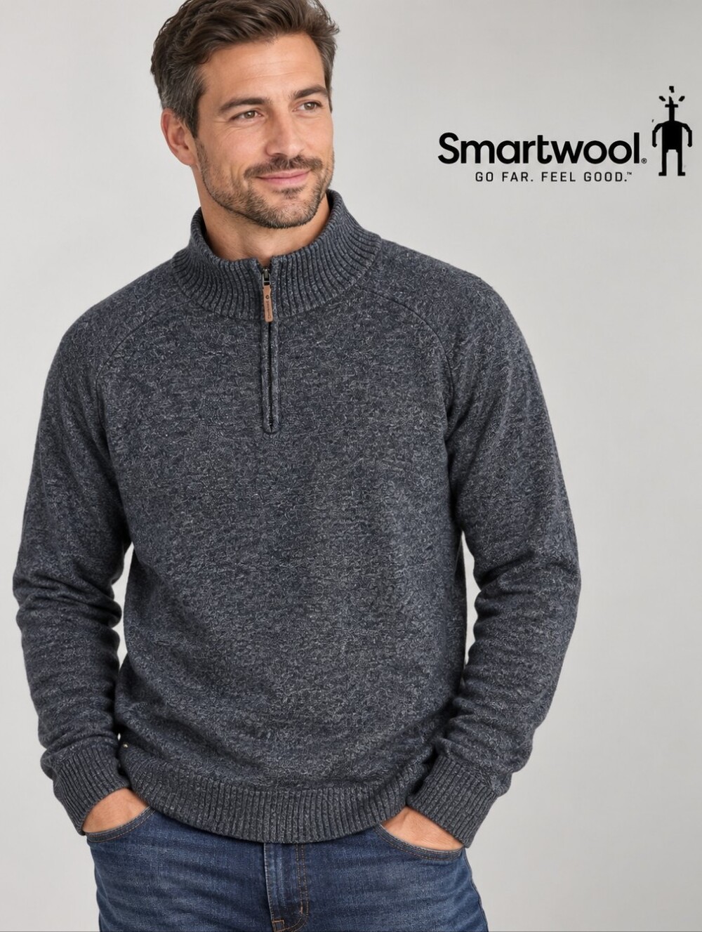 Smartwool Men's Charcoal Heather Half-Zip Sweater Size Medium